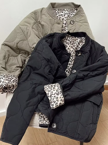 LEO-VINTAGE QUILTED JACKET, Finished in Leopard print.