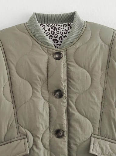 LEO-VINTAGE QUILTED JACKET, Finished in Leopard print.